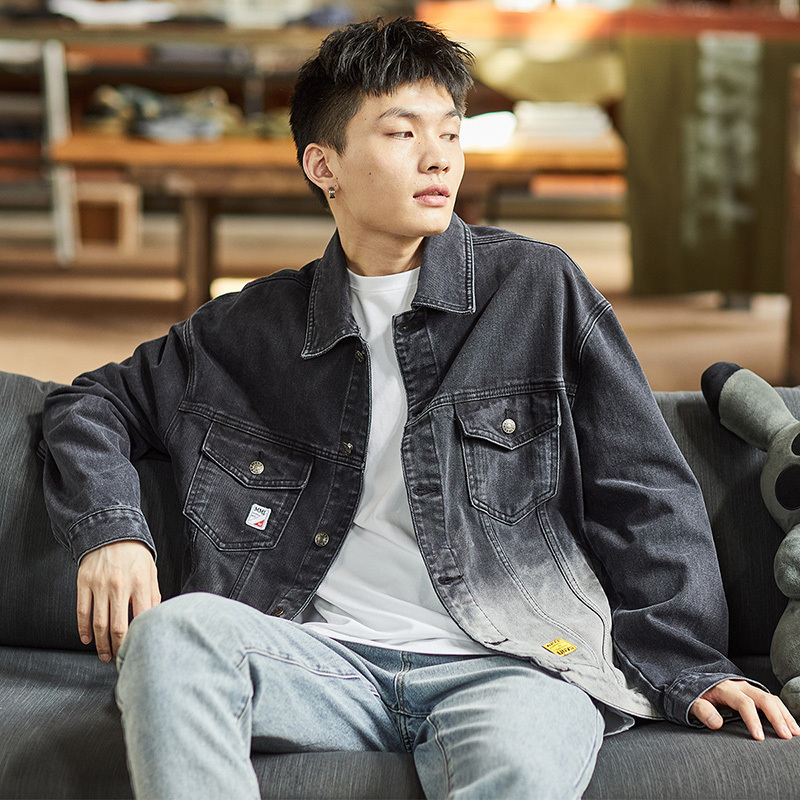 9元]唐狮牛仔外套男牛仔衣外套男士牛仔外套渐变宽松牛仔外套男