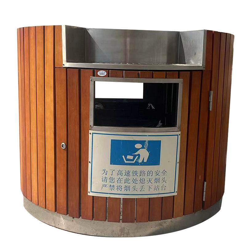 金迪乐站台钢木花箱垃圾桶高清大图