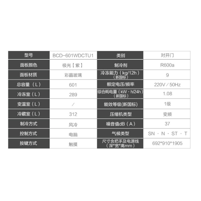 卡萨帝(Casarte)601升 对开门冰箱 双重杀菌 变频无霜 大曲面自由嵌入式 家用 BCD-601WDCTU1