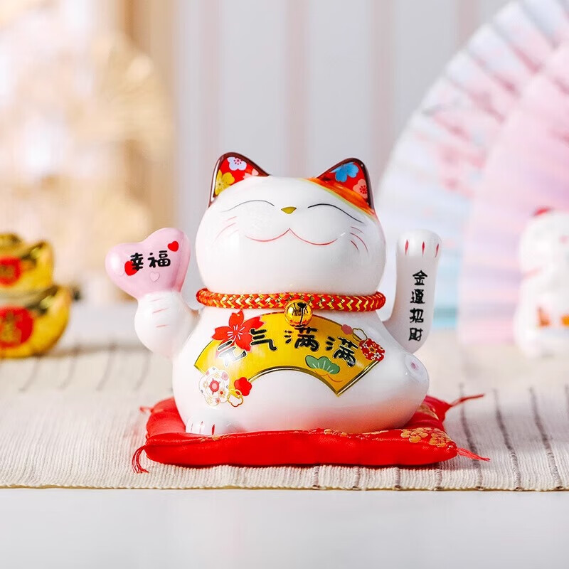 可爱自动摇手招财猫 7寸摇手生意兴隆(元宝)高清大图
