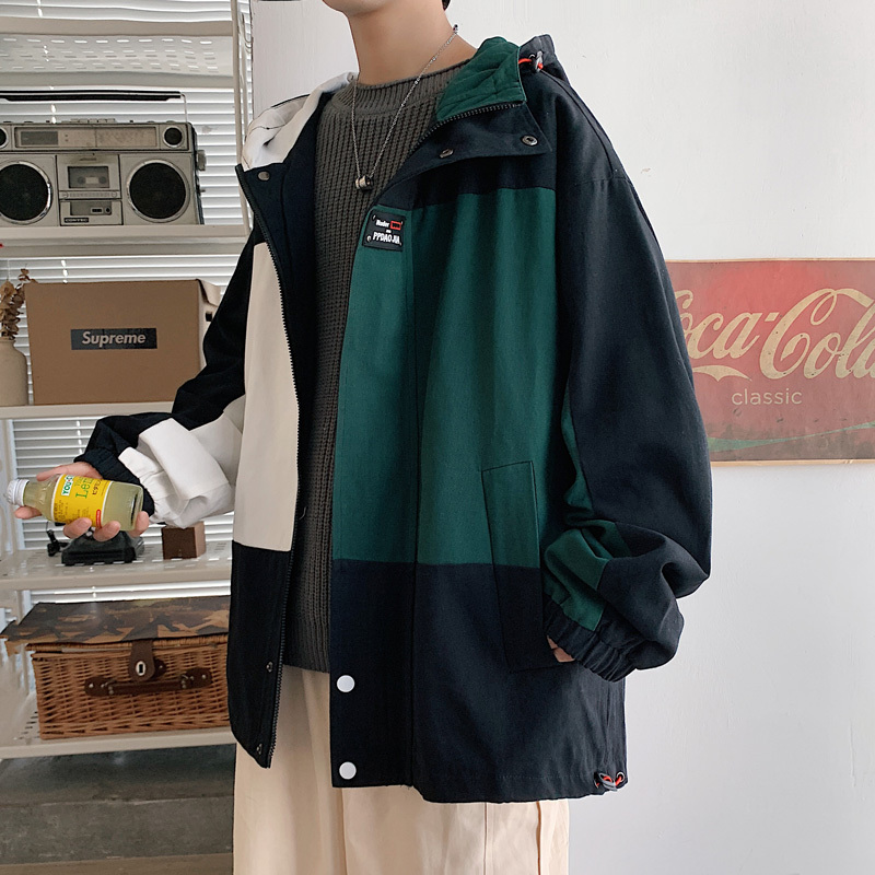 茜靓chyllirn春季美式学院风运动夹克男学生拼色立领外套男潮牌休闲