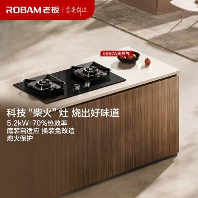 老板（Robam）55B7A燃气灶 天然气灶具国家补贴煤气灶双灶家用5.2kW+70%热效率 一级能效猛火灶