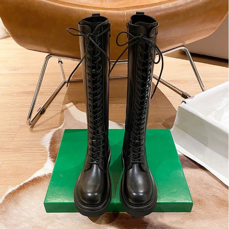 真皮骑士靴女新款厚底不过膝小个子靴子女马丁靴图片