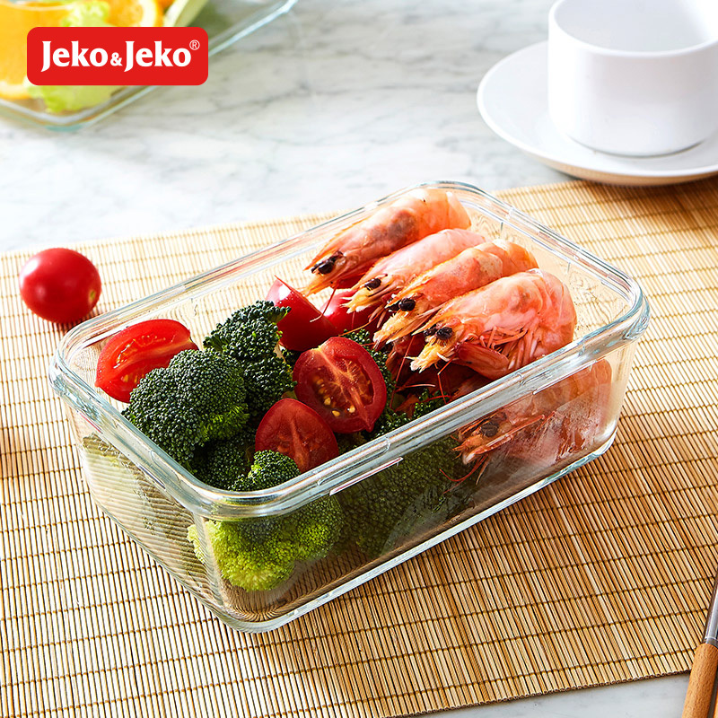 JEKO&JEKO 850ml厨房冰箱玻璃饭盒微波炉密封碗耐热玻璃便当盒长方形保鲜盒SWB-6132