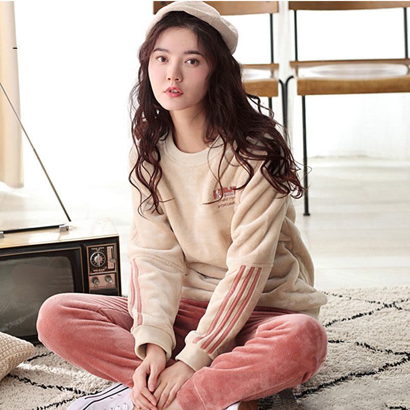 迪鲁奥(DILUAO)秋冬季月子服法兰绒加厚孕妇睡衣女冬天珊瑚绒哺乳喂奶怀孕期套装图片