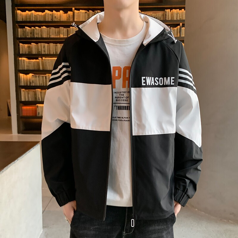 梵克公牛夹克男 时尚潮流弹力连帽外套轻薄休闲运动夹克衫 bf风外套男装