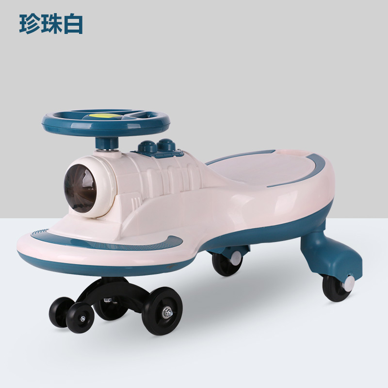 qike-hlx健身车儿童扭扭车 1-7岁溜溜车宝宝男女学步车 闪光PU带音乐玩具车材质环保平衡车双人亲子车奇客童车 卡通火车+白色+普通轮