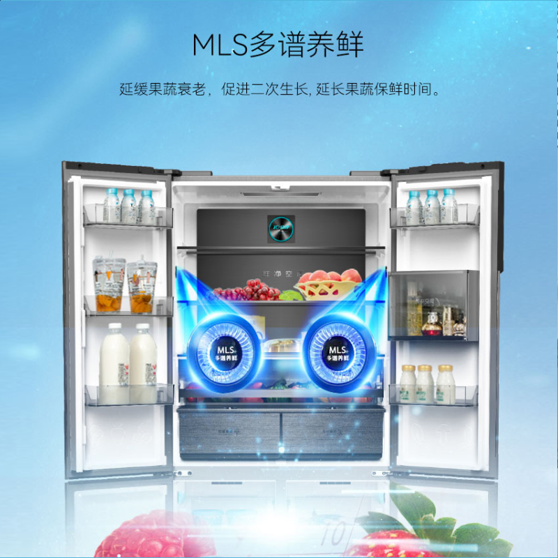 美菱(MELING)535升十字对开门家用电冰箱风冷无霜智能双变频一级能效BCD-535WP9BT净味低音