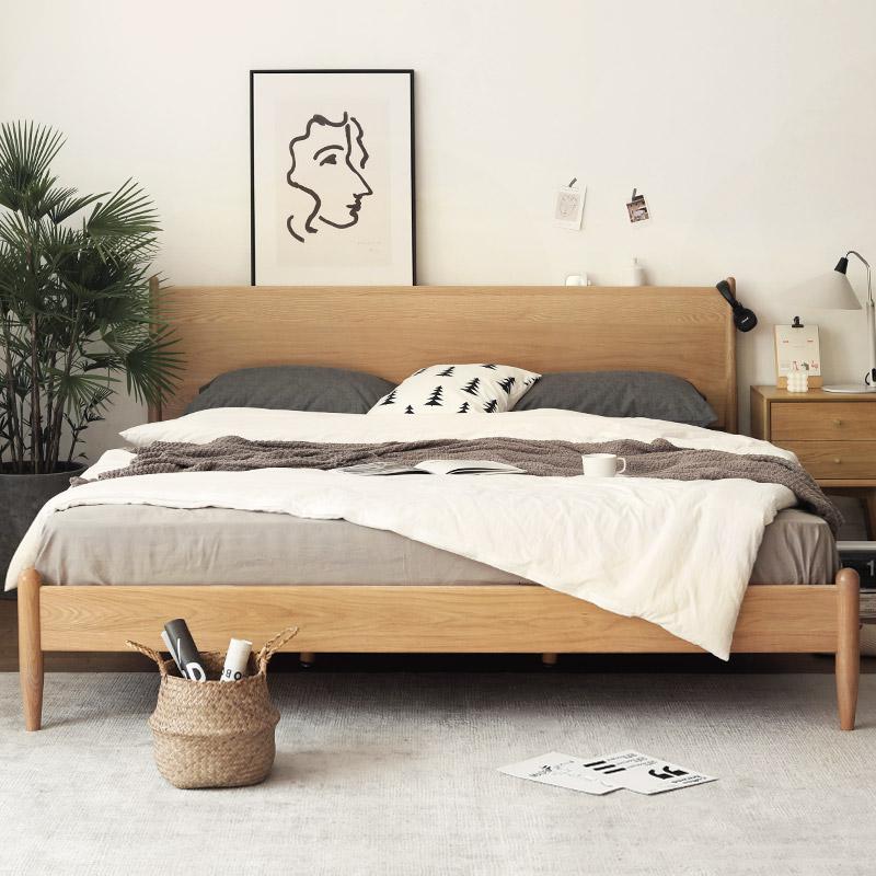 实木床现代简约日式风格家具原木色白橡木1.8米1.5双人北欧床
