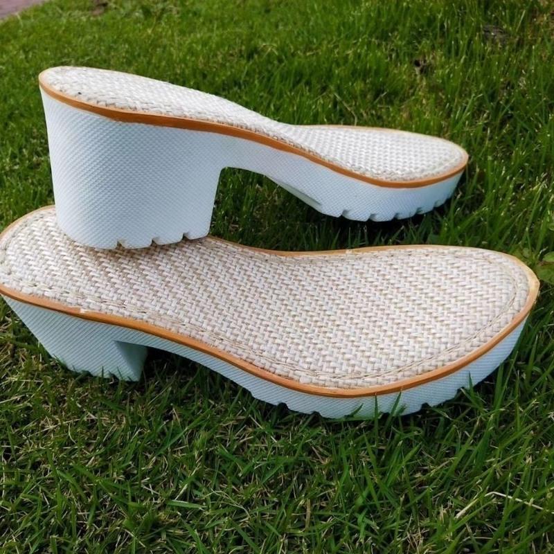 279手工编织鞋底白高坡吸汗粗跟亚麻夏季女式防滑耐磨钩编底 亚麻 36