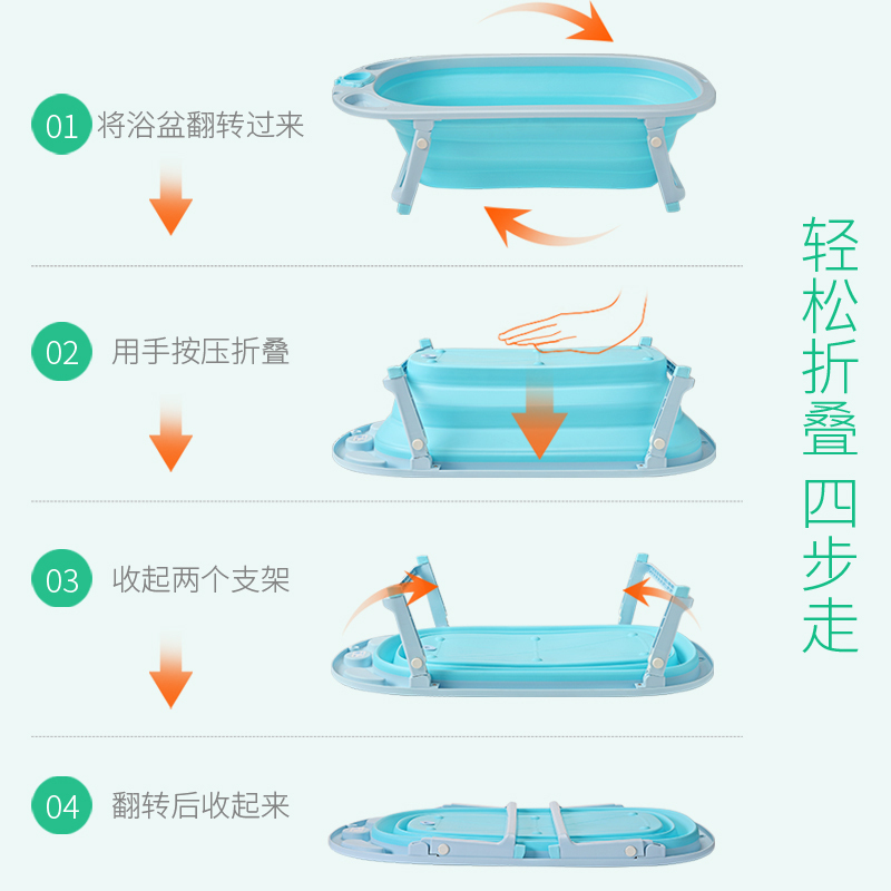 开优米(Kiuimi)婴儿折叠浴盆宝宝洗澡盆小孩儿童大号可坐躺通用新生儿用品沐浴桶 浴盆蓝+悬浮浴网组合高清大图