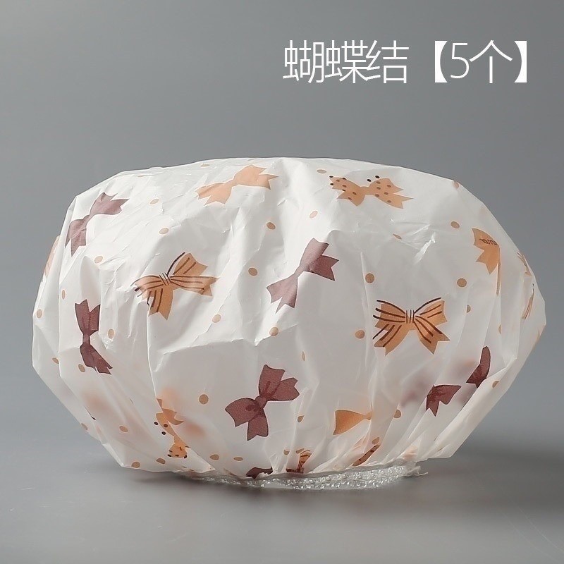 5个装防水浴帽成人家用做饭女士炒菜头发防尘塑料沐帽时尚印花透 三维工匠 浴帽五个[蝴蝶结]高清大图