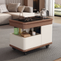 青木川 简约现代轻奢实木沙发边几侧边柜客厅阳台带轮子可移动家用小户型小茶桌带烧水壶一体茶吧机角几长方形茶几 【米白＋胡桃色】带轮子可移动推车 宽47x深75x高56厘米
