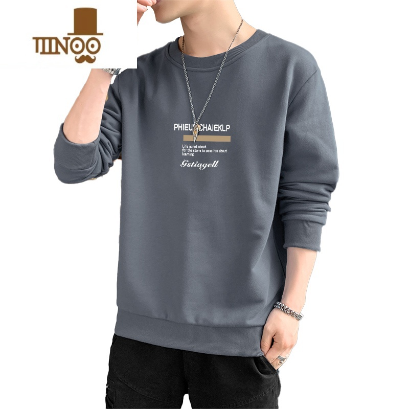 YANXU卫衣男士2023新款秋季潮牌宽松圆领长袖打底衫款长袖t恤外长高清大图