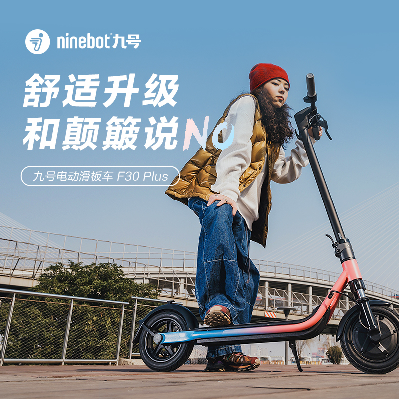Ninebot九号电动滑板车F30plus成人便携上班代步舒适减震 F30plus红蓝