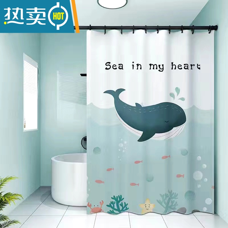 敬平浴帘防水布套装免打孔卫生间门帘隔断帘挂帘浴室防窗帘霉挡水高清大图