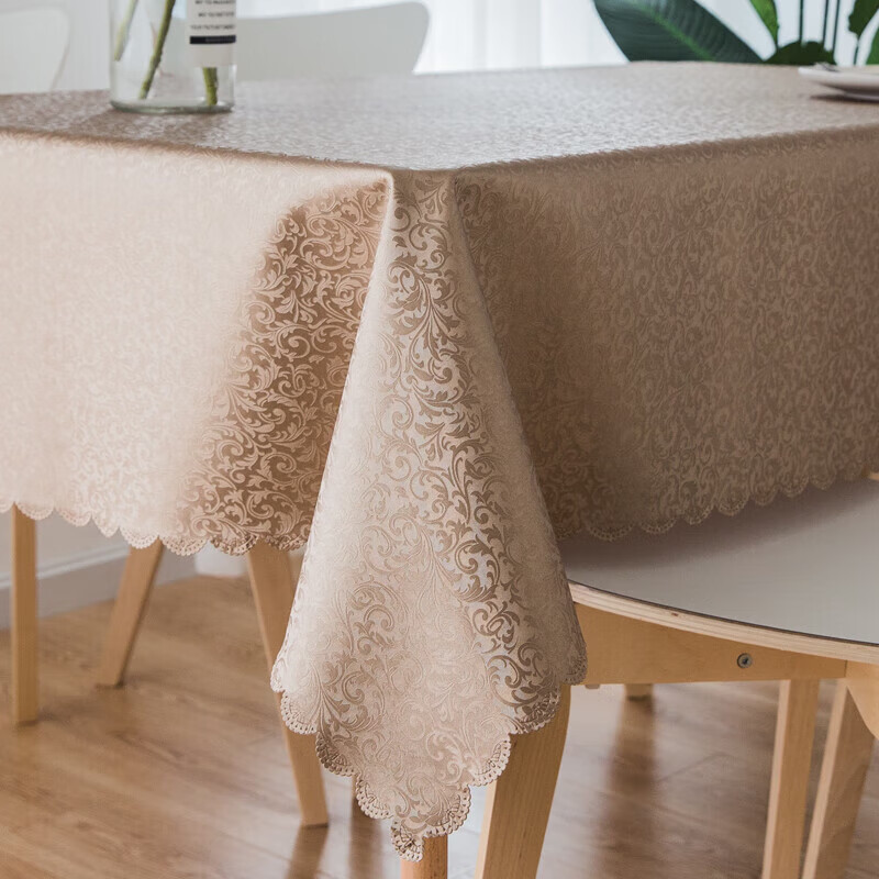 高档餐桌布防水防烫免洗茶几桌布 酒店防油台布长方形桌布 浅香槟月季 6.8*1.5米高清大图