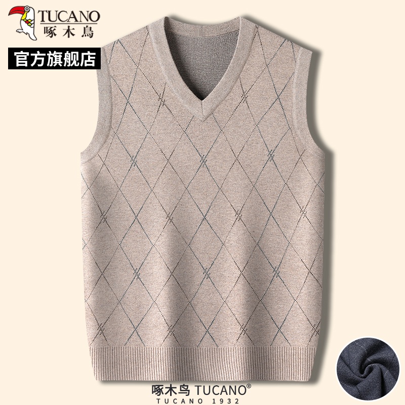 啄木鸟春季新款男士针织内搭毛衣中年保暖爸爸装马甲背心上衣中搭高清大图