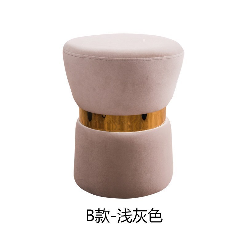北欧布艺矮凳客厅沙发凳脚凳时尚创意化妆凳小板凳家用换鞋圆凳子_4 18088（B款-浅灰色）