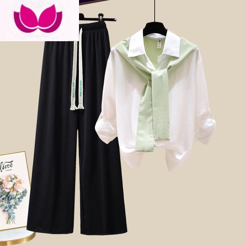 七斓小个子春装搭配一整套衬衫阔腿裤套装女夏季春季甜美轻奢套裤高清大图