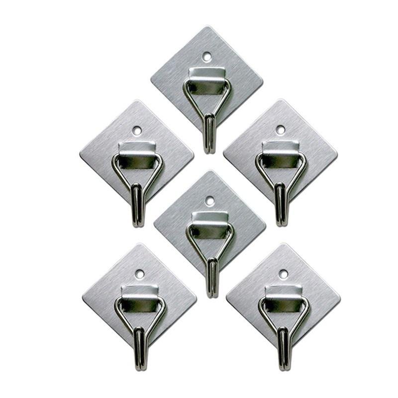 中平家庭整理用具 中平挂钩粘钩6只不锈钢强力粘钩门墙壁挂钩壁挂可钉