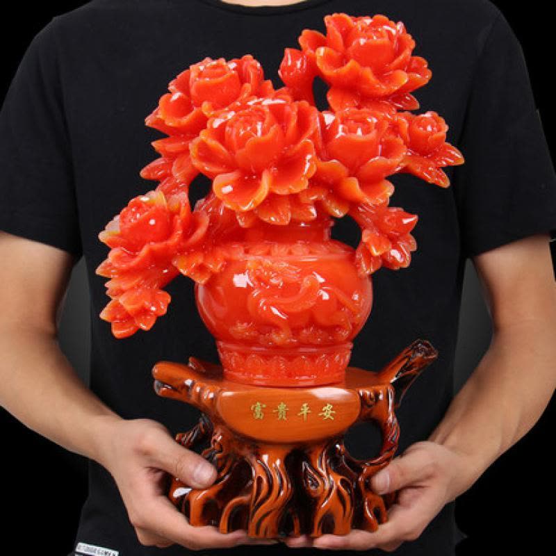 美帮汇牡丹花瓶摆件平安富贵酒柜客厅家居装饰现代简约结婚工艺品图片