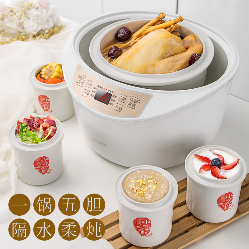 天际DGD32-W132B水密封隔水炖盅电炖锅陶瓷内胆煮粥煲汤锅一锅五胆养生电炖锅全自动预约定时3-4L/3.2升