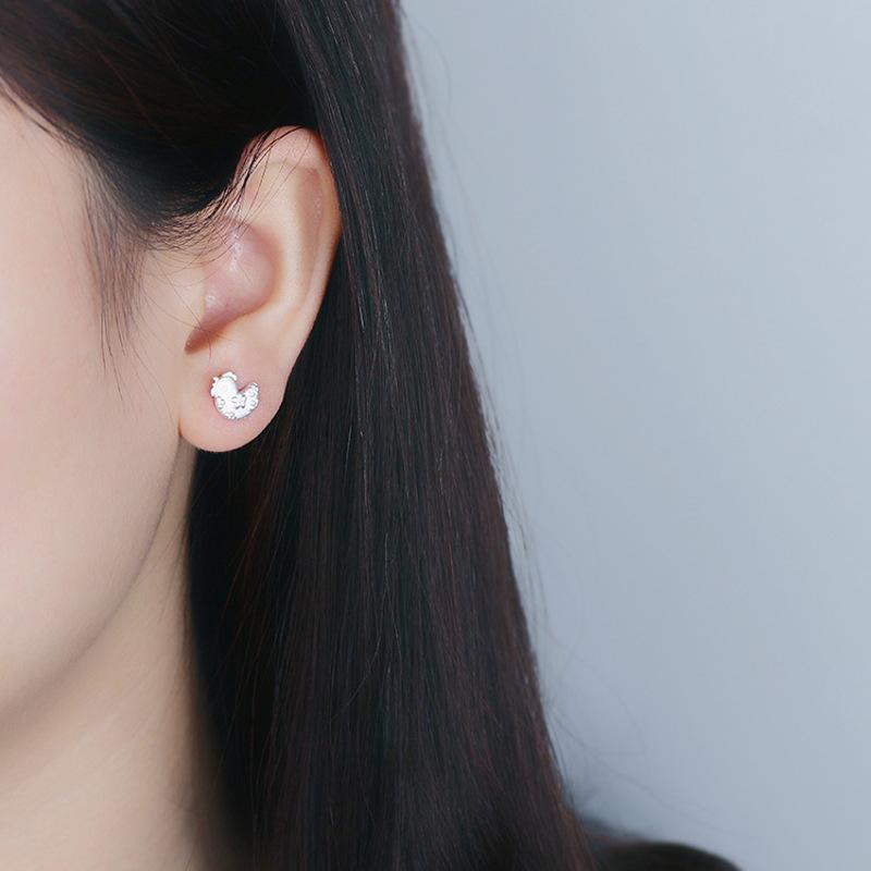 925银韩版气质时尚百搭花纹小鸡耳钉女银耳饰YWKY3999送女朋友七夕情人节礼物
