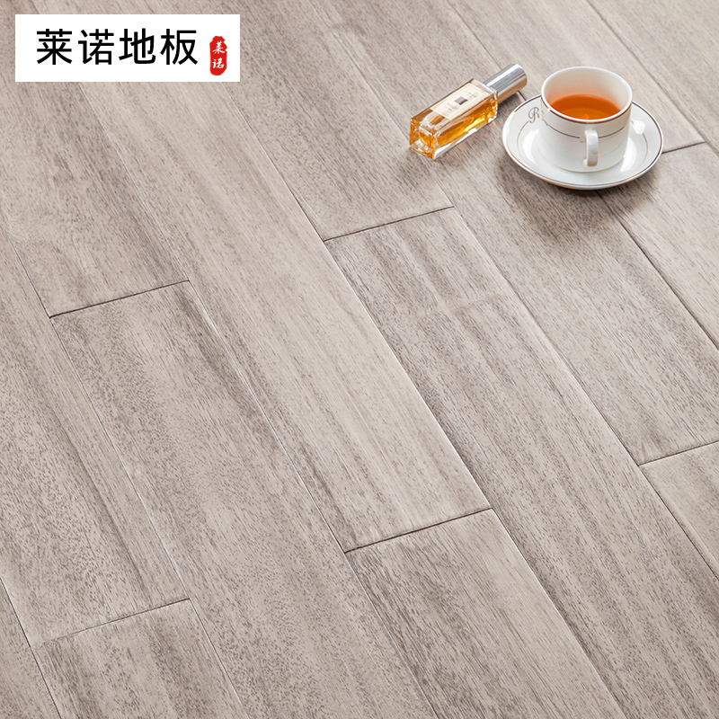 莱诺地板纯实木地热地板番龙眼锁扣适用地暖免龙骨免胶格丽斯冷色灰色手工擦色做旧厂家直销