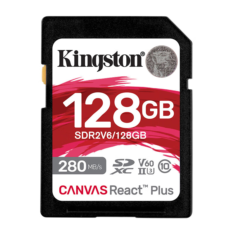 金士顿(Kingston)128GB SD存储卡 U3 V60 4K 数码相机内存卡 读280MB/s写100MB/s高清大图