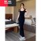 YIBUSHENG黑色方领短袖女季新款后背镂空设计感包臀长裙小妈裙