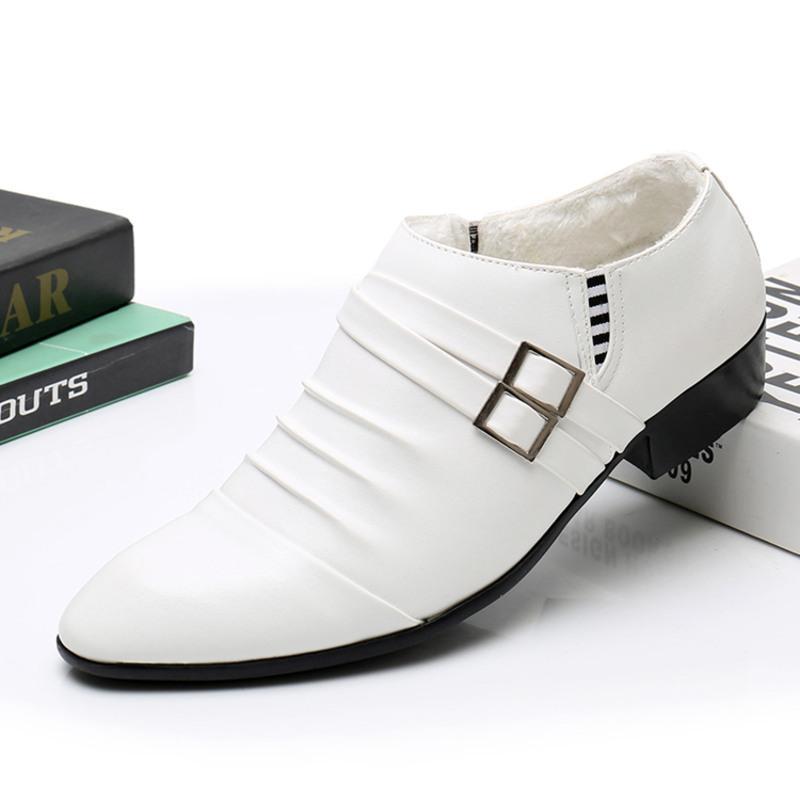 3118加绒款白色38冬季韩版白色加绒皮鞋英伦尖头商务男士发型师鞋保暖