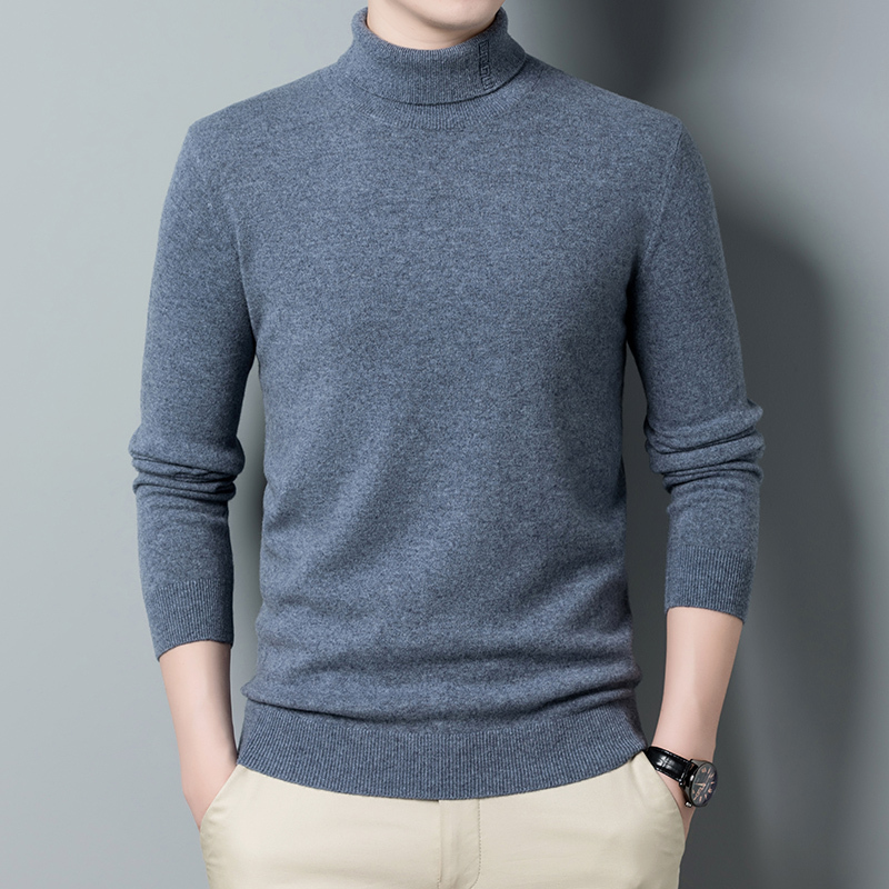 恒源祥纯色100纯羊毛衫男厚高领男士毛衣韩版修身时尚青年男装打底衫