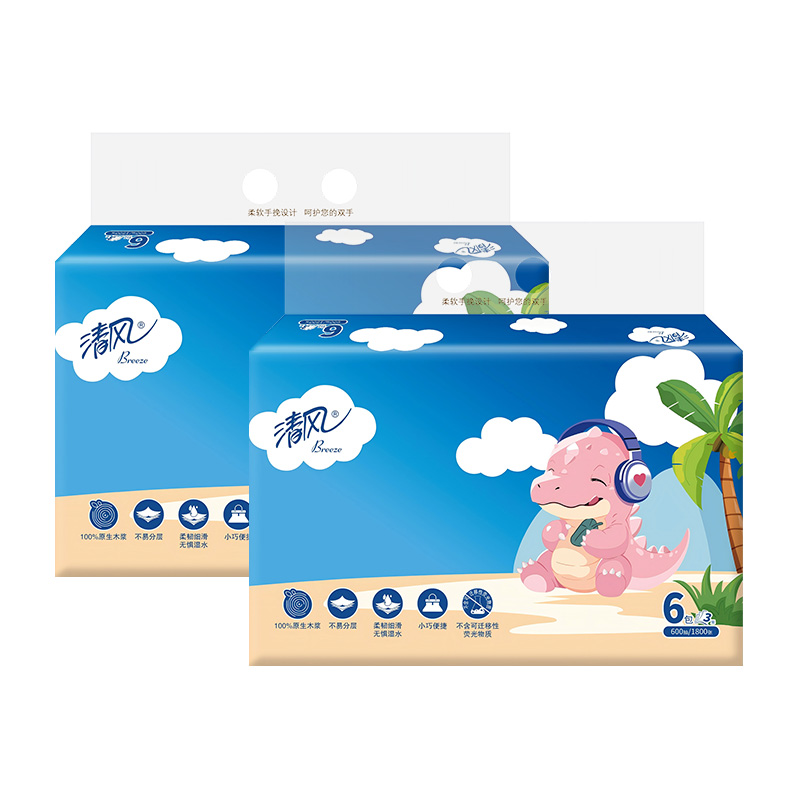 清风抽纸3层100抽*6包*2提卡通系列BR40AB
