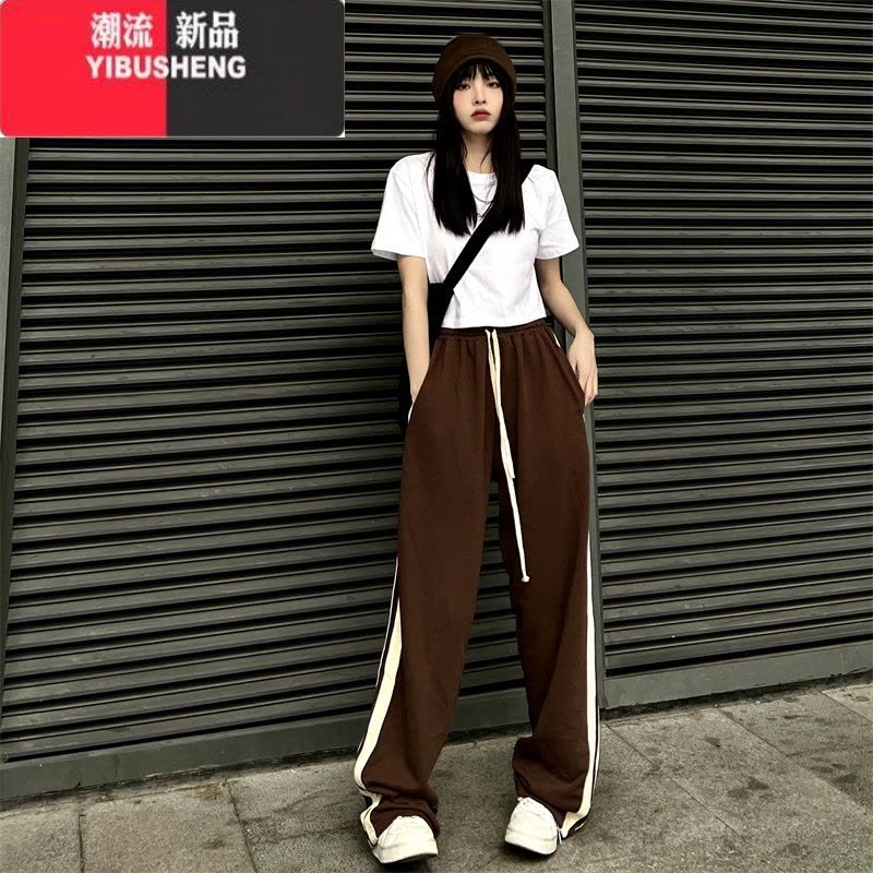 YIBUSHENG美式阔腿运动卫裤女拖地长裤子春秋韩版高街ins宽松直筒休闲裤潮图片