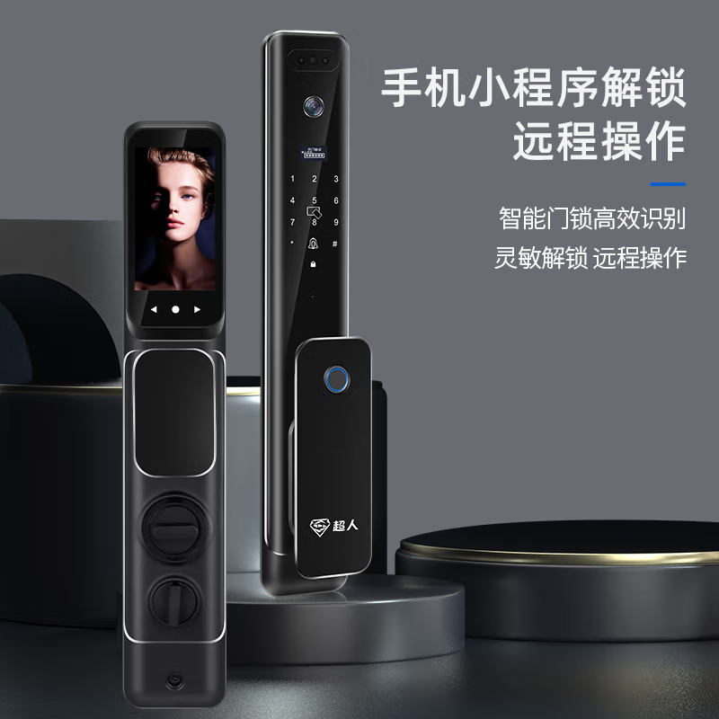 超人Q10-RM精雕电子锁3D人脸识别全自动指纹密码开片小程序开锁 Q10-曜日黑 套高清大图