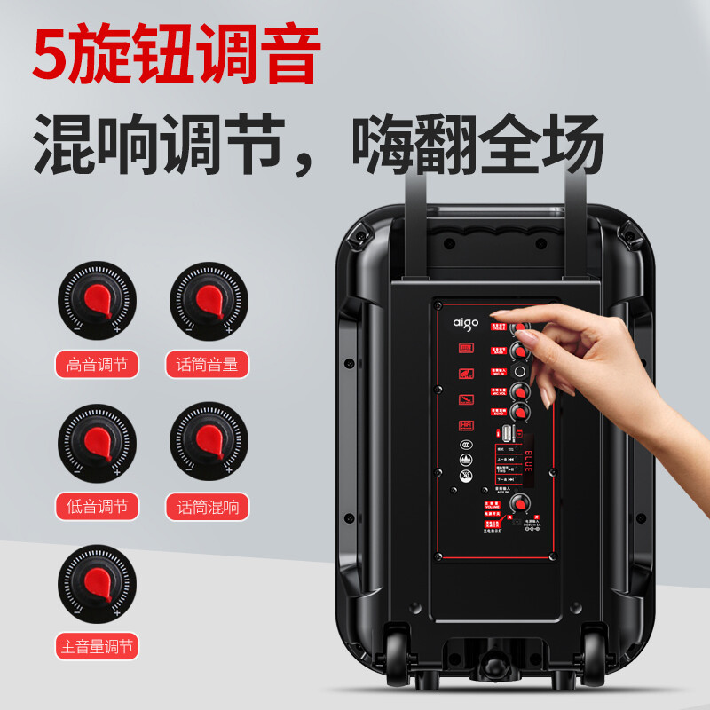 AIGO/爱国者 S55 广场舞音响 蓝牙移动便携户外拉杆音箱 K歌舞台会议教学摆摊扩音器喊话器喇叭 双咪版