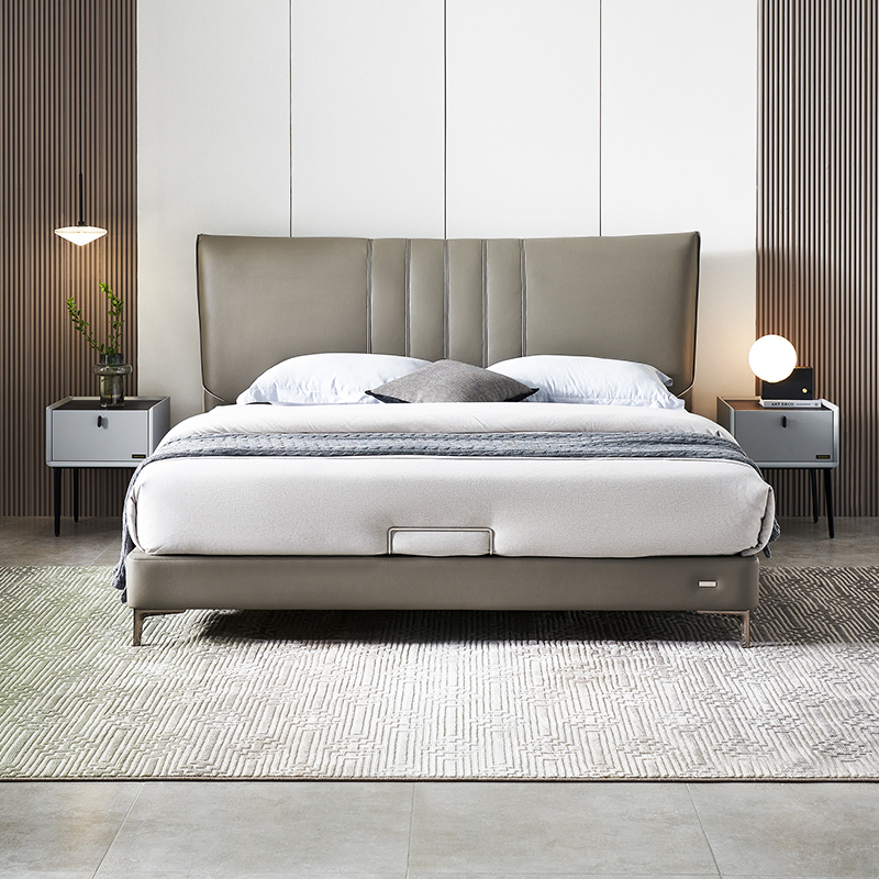 预售全友家居床意式极简皮床双人床进口头层牛皮稳固碳钢床架主卧软床