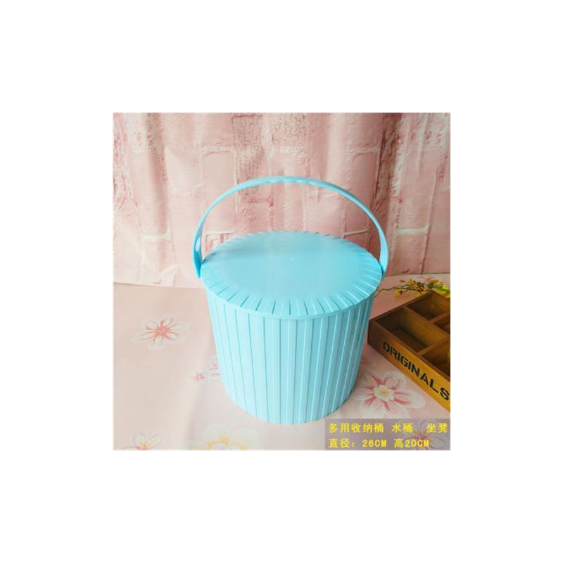 水桶凳带盖塑料加厚可坐家用储水用钓鱼水桶车载手提玩具大收纳桶|纯兰色