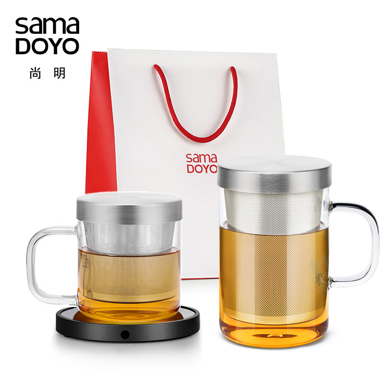 尚明玻璃杯耐热玻璃茶水分离泡茶杯办公室喝水杯红茶杯过滤商务男女