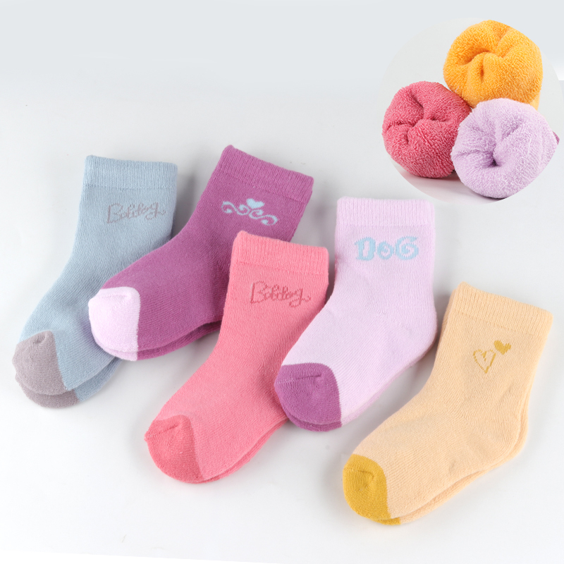 巴布豆配饰儿男童袜子冬季棉袜儿童加厚毛圈袜大童中筒加绒保暖宝宝