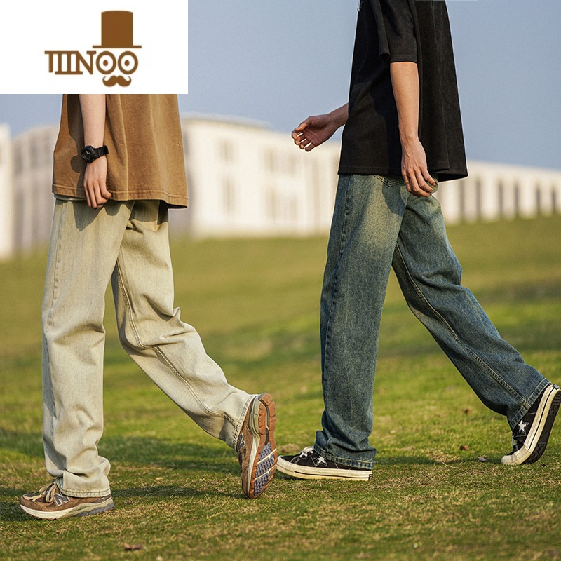 YANXU冰丝牛仔裤男秋美式复古潮流高街宽松裤子ins潮牌凉感百搭阔腿古高清大图