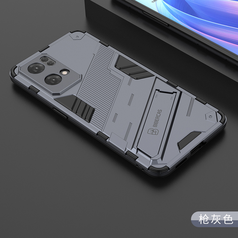 魅爱琳 OPPO Reno7手机壳Reno7Pro保护套5G版外壳 朋克铠甲支架 全包防摔硅胶软套磨砂 炫酷潮时尚手机套