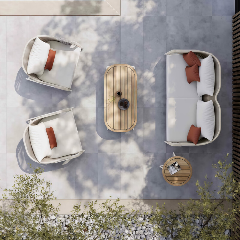 质凡 户外沙发藤编防水防晒创意露天藤椅柚木家具 单人沙发[爱仕沃玛布+透水棉]高清大图