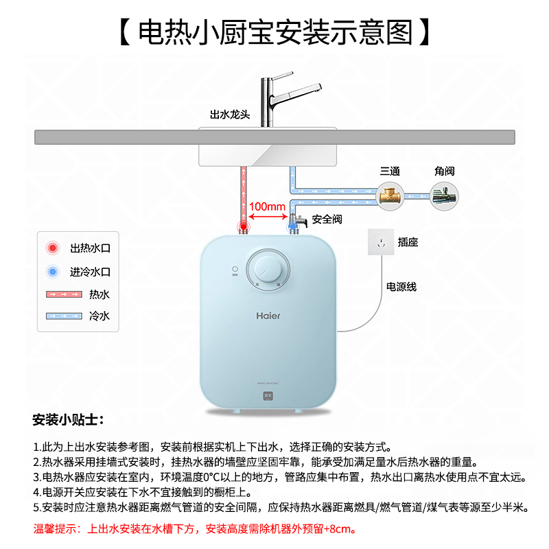 海尔(Haier)电热水器6.6升家用上出水小厨宝 2200W速热 安全防电墙 一级能效 便捷旋钮调温高清大图