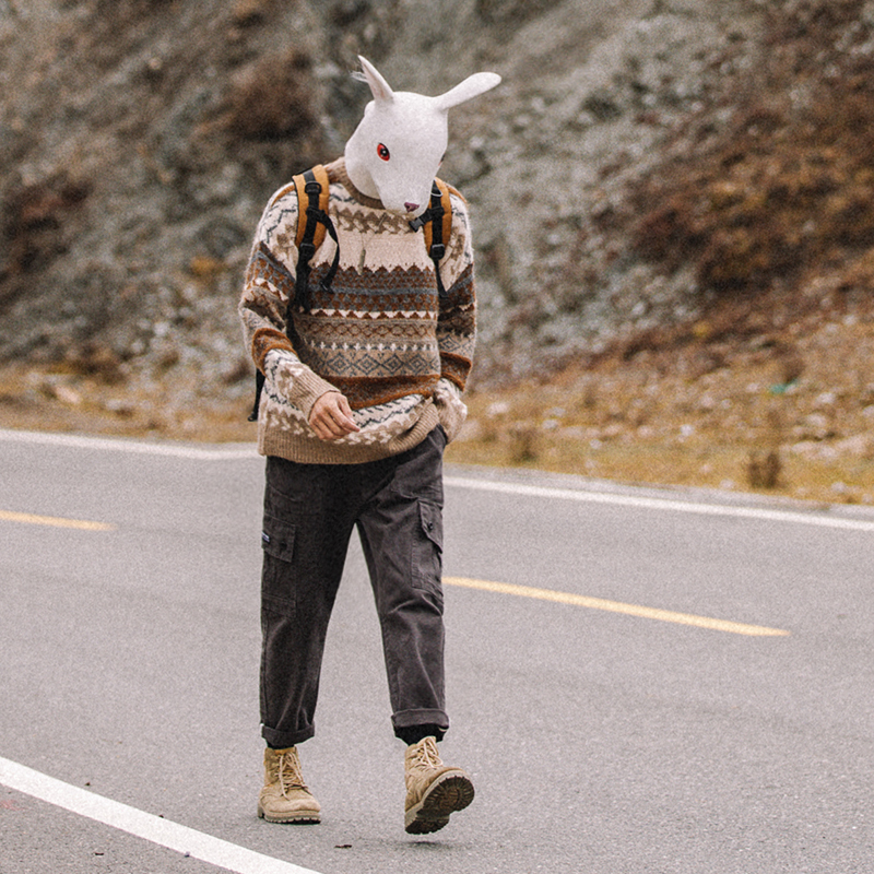 new lake兔先森秋冬新款民族风日系复古外衣针织衫情侣装韩版宽松毛衣