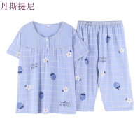妈妈睡衣女纯棉短袖夏季套头薄中老年人婆婆加大码全棉家居服套装