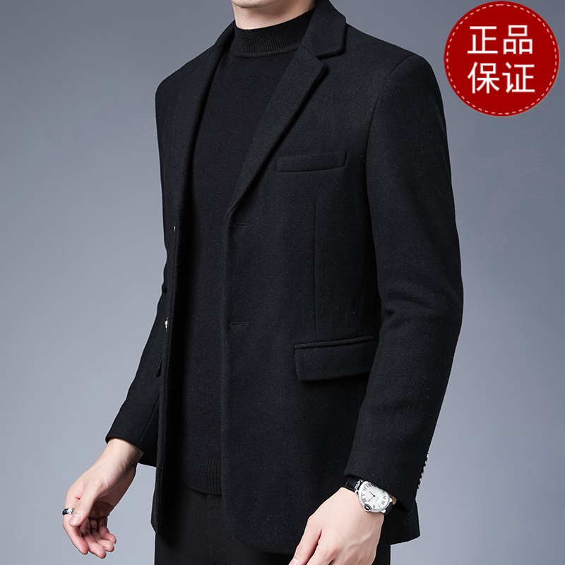 春秋西服羊毛呢子大衣男短款中青年男士西装外套单西春秋单西修身外套西服西装大衣男西装领中青年冬季商务休闲短款毛呢子外套高清大图