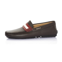Bally 巴利男士棕色橡胶底牛皮压纹配红白条商务户外休闲鞋男鞋