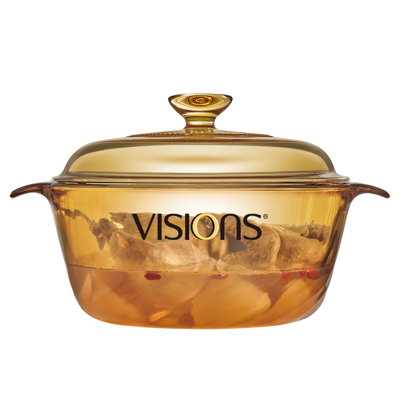 美国康宁(VISIONS) 家用晶炫透明汤锅 3.8L炖锅汤锅煲汤明火直烧玻璃锅 耐高温透明琥珀色锅